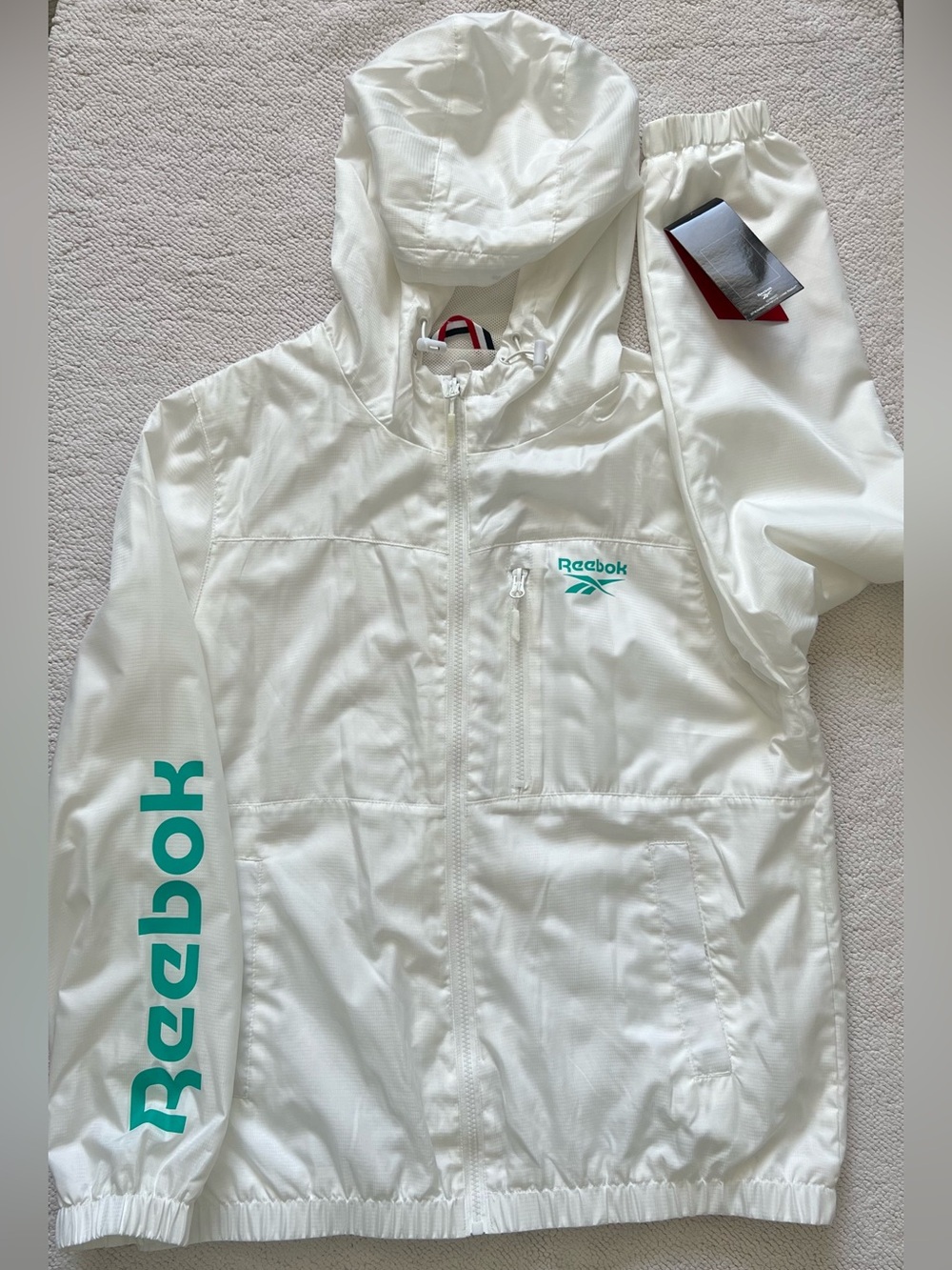 Reebok Women’s Hooded Windbreaker Track White Jacket Size: M